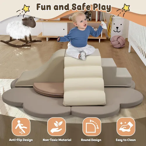 Miniatura 5 de Merax Juguetes de escalada de interior para niños pequeños, 6 piezas de espuma suave, bloques de escalada y tobogán, juego suave