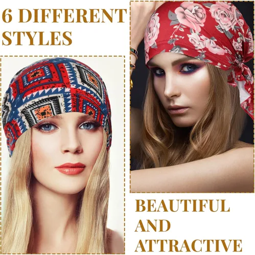 Miniatura 2 de Geyoga 6 unidades de bufanda para la cabeza para mujer, bufandas preatadas, gorros, gorros, con estampado elástico, para dormir, turbante, bufanda
