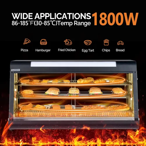 Miniatura 2 de ROVSUN Calentador de alimentos de 48 pulgadas, calentador de pizza de 3 niveles, calentador de pretzel con estantes ajustables LED extraíbles Negro