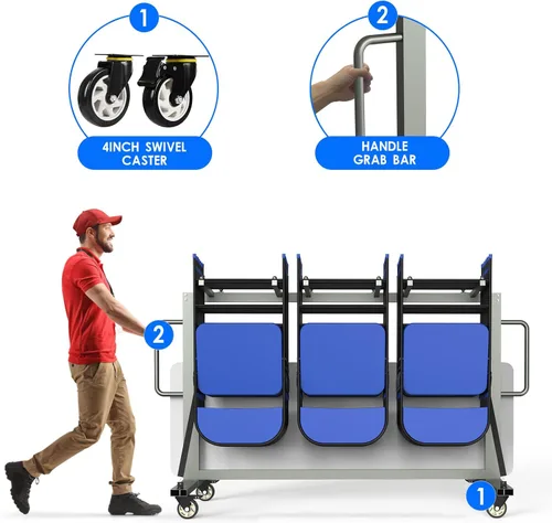 Miniatura 6 de Silla plegable gris y carrito de mesa, capacidad de peso de 400 libras, silla plegable con ruedas giratorias de 4 pulgadas que hacen que almacenar