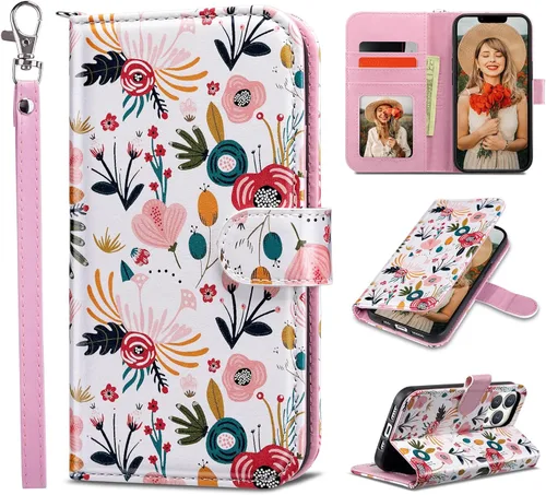 Miniatura 29 de ULAK Funda tipo cartera compatible con iPhone 13 para mujer, piel sintética de alta calidad con tarjetero, función atril, funda tipo cartera