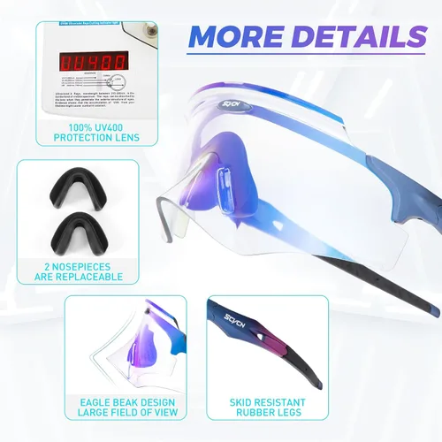 Miniatura 4 de SCVCN Gafas de sol de ciclismo fotocromáticas para hombres y mujeres, gafas de sol deportivas HD MTB para montar en bicicleta de montaña