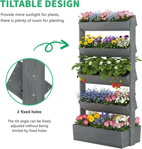Miniatura 7 de DoCred Vertical Raised Garden Bed, 5 Tier Garden Planters Freestanding Wood Plant Stand Flower Rack Wooden Planter Box for Plants Herbs Flowers