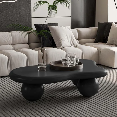 Miniatura 16 de Mesa de centro moderna de 35 pulgadas, con forma de pétalo, mesa de centro baja, linda mesa de té irregular para interiores con 3 patas de bola