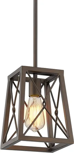 FEMILA Lámpara colgante de granja, 1 linterna colgante de jaula de alambre de metal, acabado de bronce aceitado, 4FY16-M1L ORB