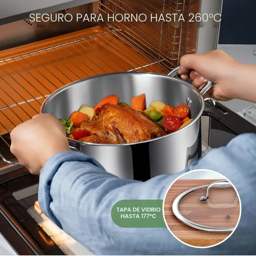 Miniatura 8 de Juego de utensilios de cocina de acero inoxidable de 3 capas de 11 piezas con tapas, ollas y sartenes, no tóxico, inducción, horno, apto