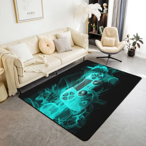 Alfombras suaves para sala de estar, dormitorio, torre de juegos, videojuegos, entrada, decoración de niños, color verde azulado, control de