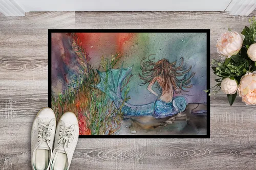 Miniatura 2 de Caroline's Treasures 8972MAT - Felpudo de sirena morena de fantasía de agua de 18 x 27 pulgadas, tapete para puerta delantera, para interiores