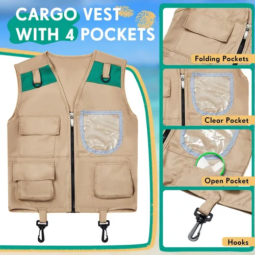 Miniatura 4 de Ramede Kids Safari Explorer Vest and Hat Explorer Costume for Fishing Adventure Camping Boy Girls Cosplay