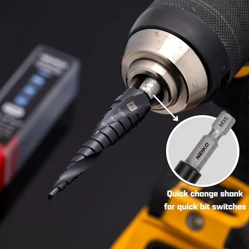 Miniatura 6 de NEIKO 10602B Step Drill Bit, 13 Steps 1/8" to 1/2" Spiral M35 Cobalt, AlTiSiN Coated, 1/4" Quick Change Step Bits for Steel, Metal, Wood, Plastic