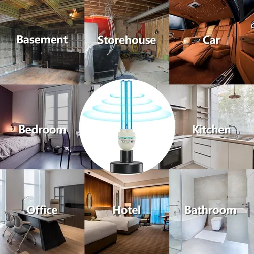 Miniatura 3 de Lámpara desinfectante UV de 36 vatios, paquete de 2 unidades, 72 W, con control remoto, potente luz UVC con base E26 para sótano, dormitorio