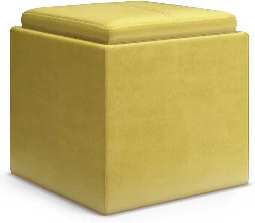 Miniatura 13 de SIMPLIHOME Rockwood - Otomana de almacenamiento en cubo con bandeja, otomana tapizada de cuero vegano de 17 pulgadas de ancho en marrón envejecido