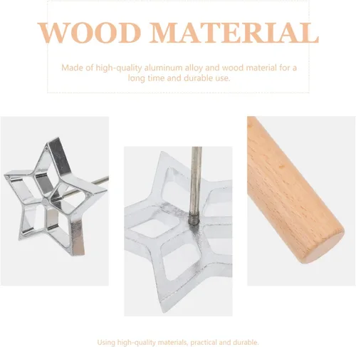 Miniatura 5 de YARDWE 1 juego de timbale de roseta de aluminio para gofres con mango de madera, molde de estrella hueca sueca para rosetón, bunuelos, galletas