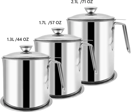 Miniatura 7 de Contenedor de grasa de tocino con colador, colador de grasa de 1.3 L y recipiente con tapa a prueba de polvo, almacenamiento de filtro de aceite
