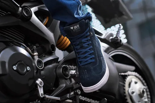 Miniatura 2 de SHIMA SX-2 EVO - Zapatos de motocicleta para hombre, transpirables, de cuero reforzado, zapatos para la calle con soporte para el tobillo, suela Azul