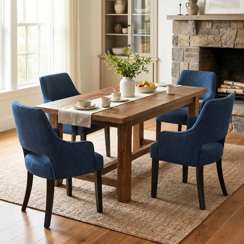 Miniatura 17 de Juego de 2 sillas de comedor tapizadas de piel sintética de estilo granja para cocina con brazos, sillas laterales con acento de madera para sala