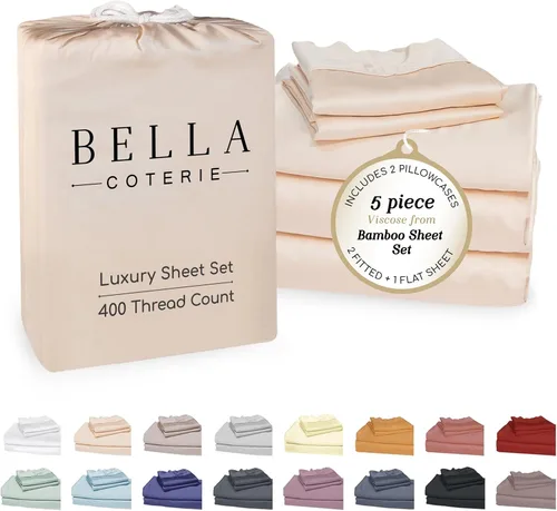 Miniatura 50 de Bella Coterie - Juego de sábanas de lujo de viscosa de bambú para cama tamaño split king 2 sábanas ajustadas para camas Sleep Number y camas 06