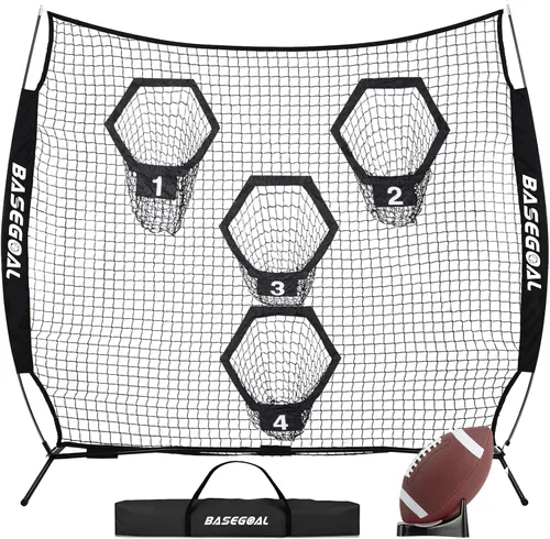 BaseGoal Redes de fútbol de 8 x 8 pies para lanzar, objetivo de fútbol, equipo de entrenamiento de mariscal de campo con 4 bolsillos para mejorar la