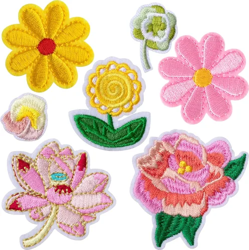 Miniatura 8 de HINZIC 20 mini parches de flores para planchar, 17 patrones, parches bordados decorativos, apliques de costura floral, apliques de San Valentín