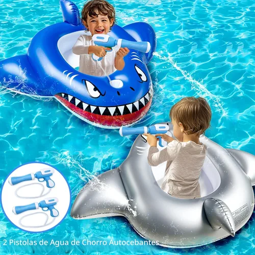 Miniatura 9 de 2 Pack Inflatable Shark Pool Floats Kids 3-11 Years, Kids Floaties Swimming Pool Toys with 2 Water Squirt Guns Boys Girls Party Float Ride-on