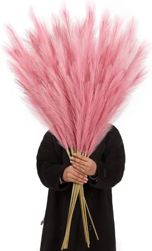 Miniatura 19 de 8 piezas de 45 pulgadas de alto, decoración de hierba de pampa sintética grande color beige pomposo, pompas largas falsas para relleno de jarrón