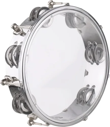 Mancuerna de pandereta de 10 pulgadas para adultos, tambor de mano con doble fila, 14 platillos de metal, jingles, instrumento de percusión para