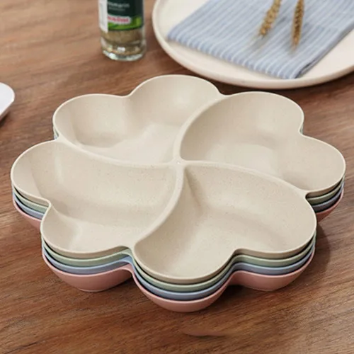 Miniatura 6 de Bandeja dividida para servir, plato seccionado de aperitivo, plato para servir postres, platos de plástico reutilizables, bandeja redonda para Beige