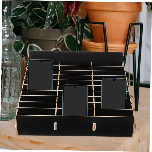 Miniatura 8 de Caja de almacenamiento de madera para teléfono con compartimentos, organizador de teléfono móvil de escritorio para salas de reuniones, aulas