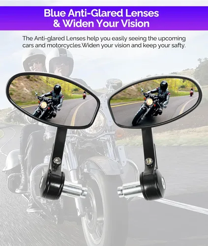 Miniatura 2 de RACOONA Espejos de Extremo de Manillar, Espejos Laterales Antirreflejos para Manillar de Motocicleta, Se Adapta a la Mayoría con Manillar de 7/8