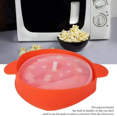 Miniatura 3 de Popcorn Popper para microondas con tapa de asa, plegable, de silicona, para hacer palomitas de maíz, uso en microondas u horno (rojo)