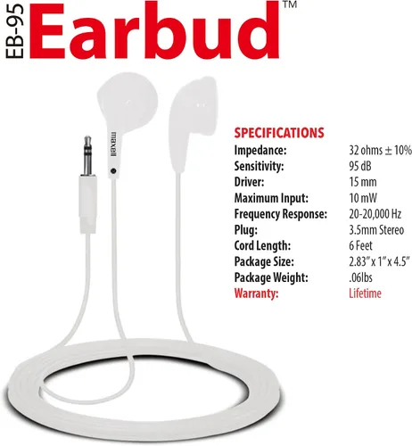 Miniatura 3 de Maxell 190599 Dynamic Sound Wired Ligero Uso Extendido Diseño Estéreo Ear Bud - Blanco (Valor)
