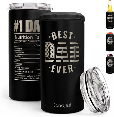 Miniatura 36 de SANDJEST Regalos para Papá Bonito de Bonus - Vaso de 12oz de la Hijastra, el Hijo - Diseño 4 en 1 Vaso de Papá Paso Aislante Enfriador de Latas