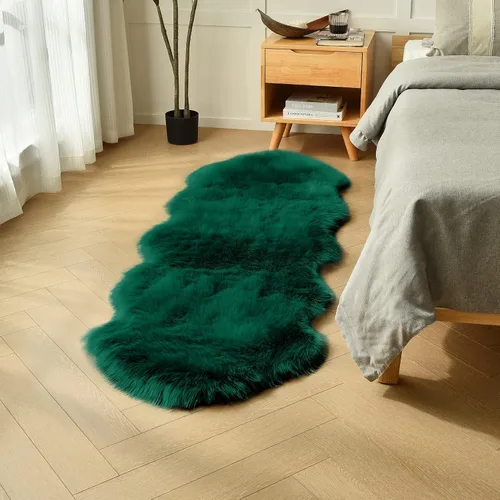 Miniatura 11 de duduta - Alfombra de pelo de oveja sintética verde esmeralda de 2 x 3 pies, alfombra esponjosa lavable para cabecera de cama pequeña, dormitorio