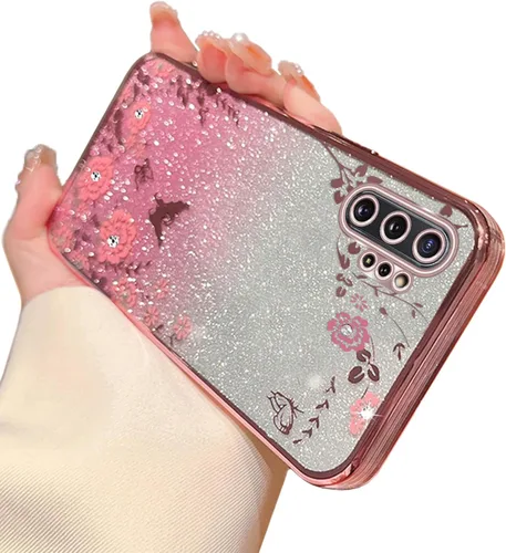 Miniatura 51 de Funda para Note 10, Galaxy Note 10 para mujer, cambio gradual con purpurina, cristal suave, TPU elegante, mariposa, floral, corazón, transparente
