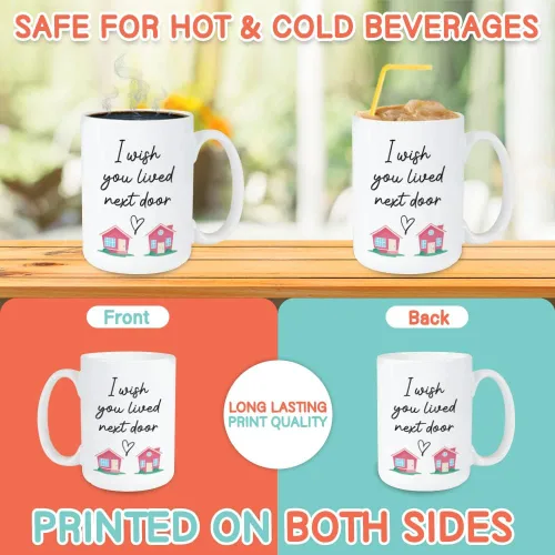 Miniatura 3 de Taza con texto en inglés "I Wish You Lived Next Door de 15 onzas", idea de regalo significativa para larga distancia Miss You cumpleaños, mejor