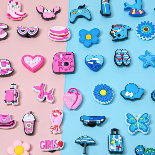 Miniatura 3 de Salaoen Dijes para niñas, 100 unidades, bonitos dijes para niños y niños, amarillo, morado, rosa, verde, azul, accesorios, Caucho, No es una piedra
