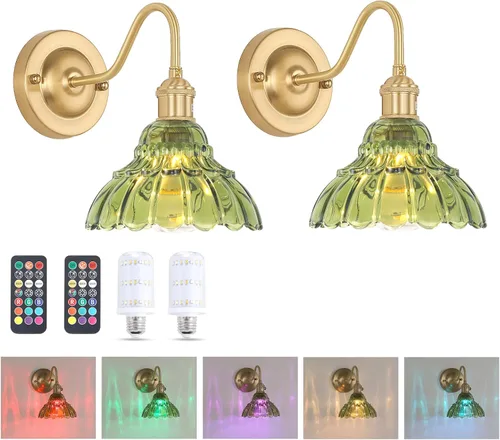 Miniatura 27 de Shenmoyl Aplique de Pared Vintage con Pantalla de Cristal con Patrón de Lirio de los Valles Verde, Cadena Ajustable, Luz de Pared Montada Retro