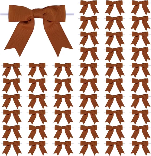 Miniatura 43 de Meseey 50 lazos de grogrén de 3 pulgadas, color gris plateado, preatados, para bolsas de golosinas, cesta de envoltura de regalo, boda, baby shower
