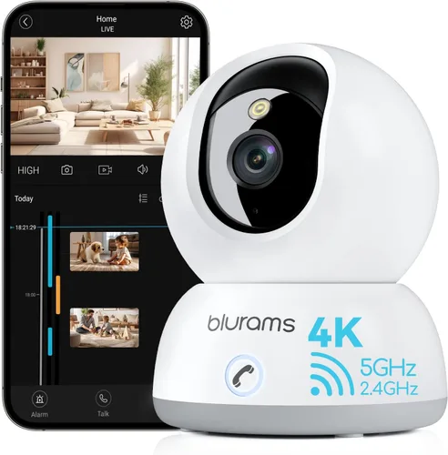 blurams Cámaras para seguridad del hogar, cámara 2K para mascotas con aplicación de teléfono, cámaras interiores PTZ de 360°, conversación de 2