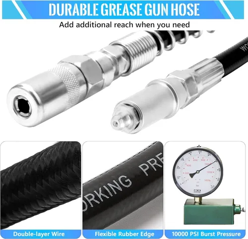 Miniatura 5 de 9 piezas acopladores de pistola de engrase, kit de accesorios de engrase de conexión rápida con puntas de pistola de engrase, manguera flexible