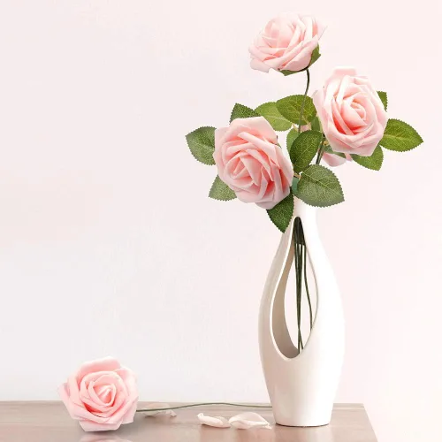 Miniatura 4 de Mocoosy 50 rosas artificiales, rosas artificiales de espuma con tallo para ramos de novia, centros de mesa, flores artificiales, manualidades, Rosa