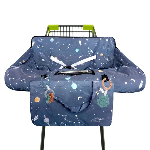 Miniatura 14 de Funda para carrito de compras para bebé, funda para silla alta 2 en 1, con arnés de seguridad, multifuncional, patrón de dinosaurio, color azul