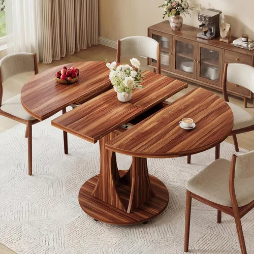 Miniatura 15 de iPormis Mesa de comedor extensible de 43 a 59 pulgadas, mesa de cocina redonda con pedestal de arcos modernos, mesa de comedor ovalada con hojas