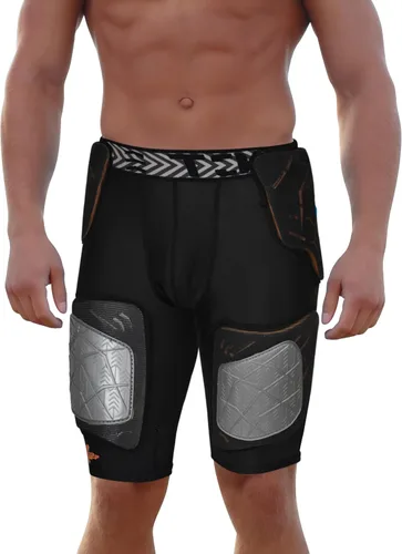 Miniatura 11 de Exxact Sports Gladiator - Faja de fútbol para adultos de 5 almohadillas para hombres con cadera, muslos, almohadillas para coxis, pantalones cortos