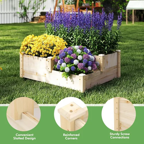 Miniatura 5 de S AFSTAR Cama de jardín elevada de 3 niveles, maceta elevada para exteriores, para verduras, frutas, hierbas, flores, kit de maceta de madera