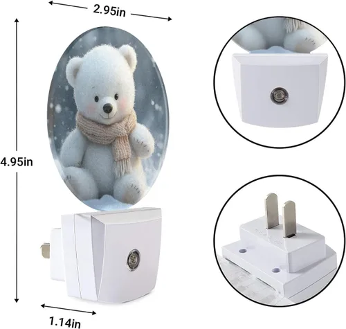 Miniatura 7 de EKOBLA Bonita luz nocturna de oso, bonito patrón de oso blanco enchufable a la pared con sensor de atardecer a amanecer, luz nocturna LED de 0.5 W