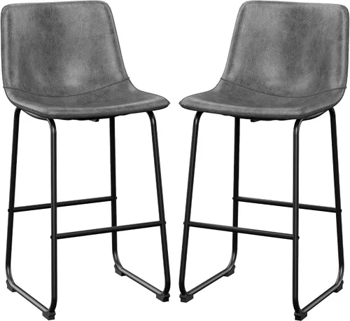 Miniatura 44 de REONEY Juego de 2 taburetes de bar de piel sintética de 26 pulgadas, taburetes de bar modernos con patas de metal y reposapiés, sillas urbanas sin