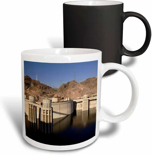 3dRose Taza mágica transformadora Nv Maresa Pryor con niveles bajos de agua en The Hoover Dam, Lake Mead, Nv Maresa Pryor, 11 onzas, negro/blanco