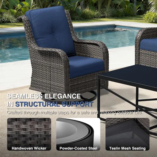 Miniatura 4 de Joyside Silla mecedora giratoria para exteriores para patio, mecedora de mimbre para exteriores con cojines de tela de olefina adecuada para porche