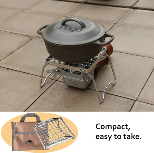 Miniatura 5 de Campingmoon - Parrilla plegable portátil para fogata sobre fuego, estufas divididas de acero inoxidable 304 (alambre de rejilla (MS-1011))